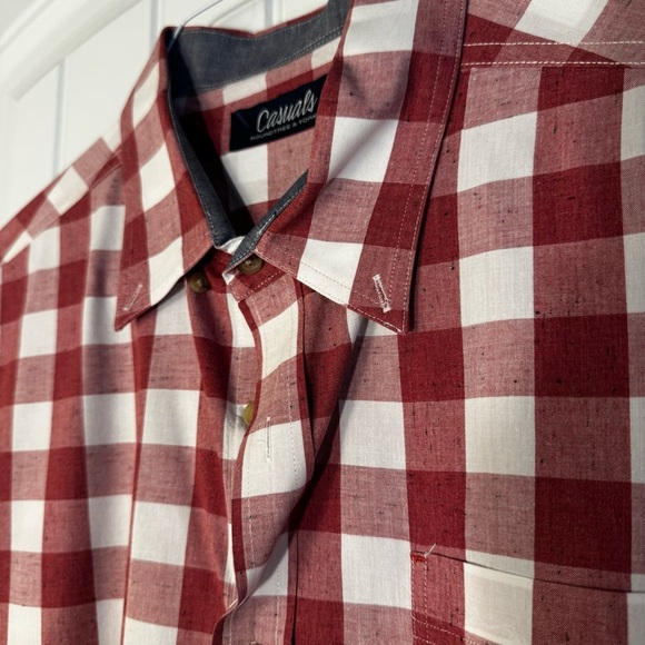 Roundtree & Yorke Red and White Casual Button Down Shirt - Picture 3 of 4